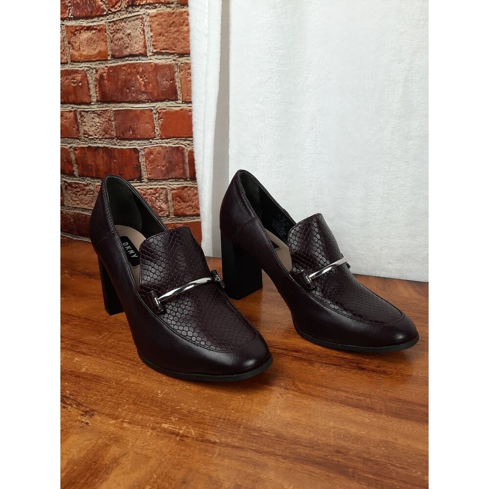DKNY Burgundy Leather Block Heels Size 7.5 - Picture 3 of 12